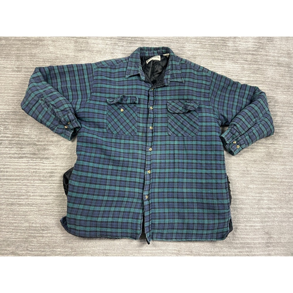Wilderness Shirt Jacket Mens XL Blue Green Plaid Quilted Flannel Workwear Button